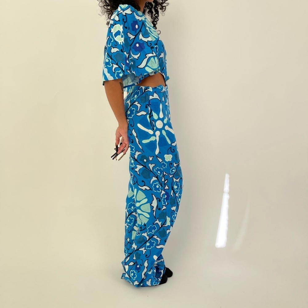RHODE Blue & Aqua Floral Wide-Leg Jumpsuit - Picture 4 of 15